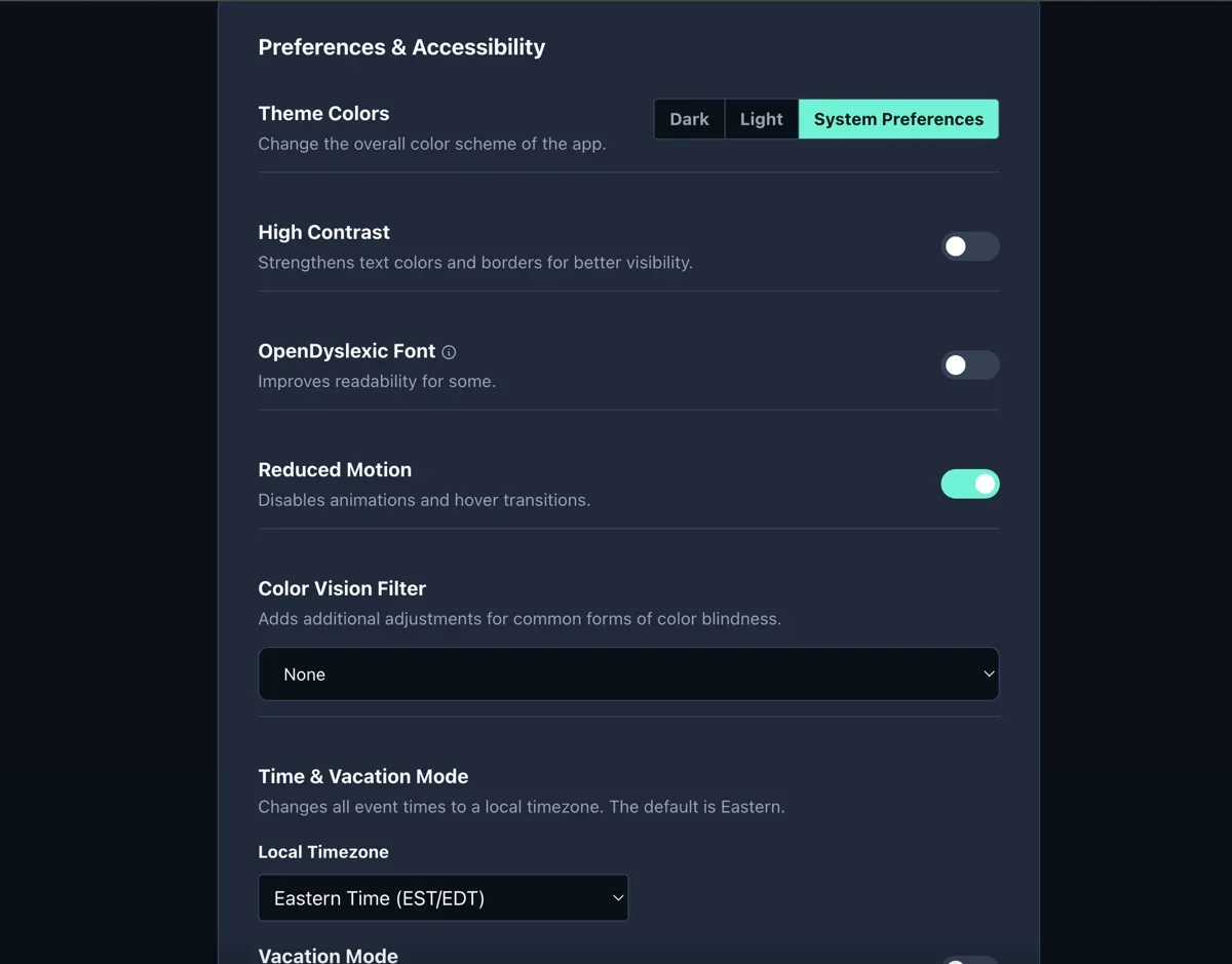Accessibility preferences